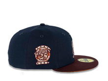 Load image into Gallery viewer, San Diego Padres New Era MLB 59FIFTY 5950 Fitted Cap Hat Ocean Blue Crown Maroon Visor Peach/Fall Orange “Catching Friar” Cooperstown Retro Logo 25th Anniversary Side Patch Fall Orange UV