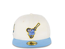 Load image into Gallery viewer, San Diego Padres New Era MLB 59FIFTY 5950 Fitted Cap Hat Chrome White Crown Dolphin Blue Visor Sky Blue/Soft Yellow "Friar” Logo 40th Anniversary Side Patch Sky Blue UV