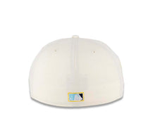Load image into Gallery viewer, San Diego Padres New Era MLB 59FIFTY 5950 Fitted Cap Hat Chrome White Crown Dolphin Blue Visor Sky Blue/Soft Yellow &quot;Friar” Logo 40th Anniversary Side Patch Sky Blue UV
