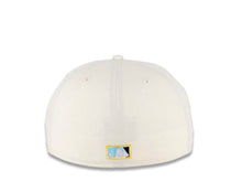 Load image into Gallery viewer, San Diego Padres New Era MLB 59FIFTY 5950 Fitted Cap Hat Chrome White Crown Dolphin Blue Visor Sky Blue/Soft Yellow "Friar” Logo 40th Anniversary Side Patch Sky Blue UV