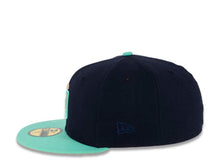 Load image into Gallery viewer, San Diego Padres New Era MLB 59FIFTY 5950 Fitted Cap Hat Dark Navy Crown Clear Mint Green Visor Peach Orange/Sea Glass Blue Logo 40th Anniversary Side Patch Peach UV
