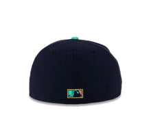 Load image into Gallery viewer, San Diego Padres New Era MLB 59FIFTY 5950 Fitted Cap Hat Dark Navy Crown Clear Mint Green Visor Peach Orange/Sea Glass Blue Logo 40th Anniversary Side Patch Peach UV