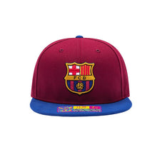 Load image into Gallery viewer, FC Football Club Barcelona (FCB) Fitted Soccer Cap Hat Burgundy Crown Royal Blue Visor Team Color Logo