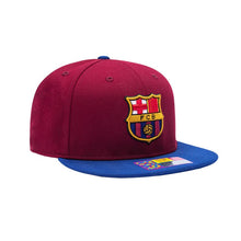Load image into Gallery viewer, FC Football Club Barcelona (FCB) Fitted Soccer Cap Hat Burgundy Crown Royal Blue Visor Team Color Logo