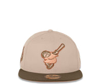 Load image into Gallery viewer, San Diego Padres New Era MLB 59FIFTY 5950 Fitted Cap Hat Stone Crown Olive Visor Peach/Metallic Copper Swinging Friar Logo 40th Anniversary Side Patch Peach UV
