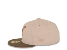 Load image into Gallery viewer, San Diego Padres New Era MLB 59FIFTY 5950 Fitted Cap Hat Stone Crown Olive Visor Peach/Metallic Copper Swinging Friar Logo 40th Anniversary Side Patch Peach UV