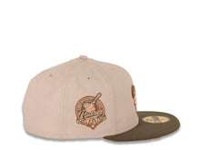Load image into Gallery viewer, San Diego Padres New Era MLB 59FIFTY 5950 Fitted Cap Hat Stone Crown Olive Visor Peach/Metallic Copper Swinging Friar Logo 40th Anniversary Side Patch Peach UV