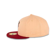 Load image into Gallery viewer, San Diego Padres New Era MLB 59FIFTY 5950 Fitted Cap Hat Peach Crown Carinal Visor Cardinal/Metallic Copper Catching Friar Logo 25th Anniversary Side Patch Sky Blue UV