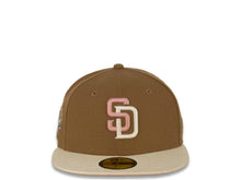 Load image into Gallery viewer, San Diego Padres New Era MLB 59FIFTY 5950 Fitted Cap Hat Khaki Crown Chrom White Visor Pink/Chrom Logo 40th Anniversary Side Patch Pink UV