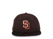 Load image into Gallery viewer, San Diego Padres New Era MLB 59FIFTY 5950 Fitted Cap Hat Dark Brown Crown Black Visor Peach/Metallic Copper Logo San Diego Stadium Side Patch Peach UV