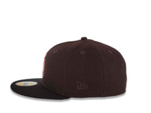 Load image into Gallery viewer, San Diego Padres New Era MLB 59FIFTY 5950 Fitted Cap Hat Dark Brown Crown Black Visor Peach/Metallic Copper Logo San Diego Stadium Side Patch Peach UV