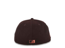 Load image into Gallery viewer, San Diego Padres New Era MLB 59FIFTY 5950 Fitted Cap Hat Dark Brown Crown Black Visor Peach/Metallic Copper Logo San Diego Stadium Side Patch Peach UV