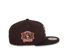 Load image into Gallery viewer, San Diego Padres New Era MLB 59FIFTY 5950 Fitted Cap Hat Dark Brown Crown Black Visor Peach/Metallic Copper Logo San Diego Stadium Side Patch Peach UV