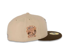 Load image into Gallery viewer, San Diego Padres New Era MLB 59FIFTY 5950 Fitted Cap Hat Stone Crown Brown Visor Pink/Brown Battling Friar Logo 25th Anniversary Side Patch Pink UV