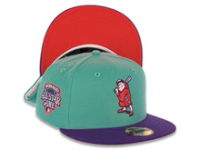 Load image into Gallery viewer, San Diego Padres New Era MLB 59FIFTY 5950 Fitted Cap Hat Clear Mint Green Crown Dark Purple Visor Lava Red/Purple Batting Friar Logo 1992 All-Star Game Side Patch Lava Red UV