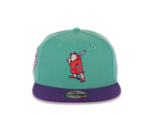 Load image into Gallery viewer, San Diego Padres New Era MLB 59FIFTY 5950 Fitted Cap Hat Clear Mint Green Crown Dark Purple Visor Lava Red/Purple Batting Friar Logo 1992 All-Star Game Side Patch Lava Red UV