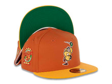 Load image into Gallery viewer, San Diego Padres New Era MLB 59FIFTY 5950 Fitted Cap Hat Orange Crown Yellow Visor Yellow/Green Catching Friar Logo 25th Anniversary Side Patch Green UV
