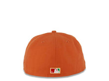 Load image into Gallery viewer, San Diego Padres New Era MLB 59FIFTY 5950 Fitted Cap Hat Orange Crown Yellow Visor Yellow/Green Catching Friar Logo 25th Anniversary Side Patch Green UV