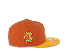 Load image into Gallery viewer, San Diego Padres New Era MLB 59FIFTY 5950 Fitted Cap Hat Orange Crown Yellow Visor Yellow/Green Catching Friar Logo 25th Anniversary Side Patch Green UV