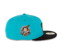 Load image into Gallery viewer, San Diego Padres New Era MLB 59FIFTY 5950 Fitted Cap Hat Blue Crown Black Corduroy Visor Peach/Metallic Copper Swinging Friar Logo 40th Anniversary Side Patch Peach UV