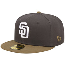 Load image into Gallery viewer, San Diego Padres New Era MLB 59FIFTY 5950 Fitted Cap Hat Dark Gray Crown Olive Green Visor White Logo Gray UV (Color Pack)