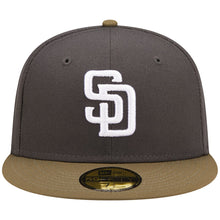 Load image into Gallery viewer, San Diego Padres New Era MLB 59FIFTY 5950 Fitted Cap Hat Dark Gray Crown Olive Green Visor White Logo Gray UV (Color Pack)