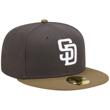 Load image into Gallery viewer, San Diego Padres New Era MLB 59FIFTY 5950 Fitted Cap Hat Dark Gray Crown Olive Green Visor White Logo Gray UV (Color Pack)