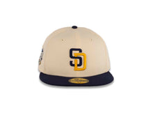 Load image into Gallery viewer, San Diego Padres New Era MLB 59FIFTY 5950 Fitted Cap Hat Chrome White Crown Navy Visor Yellow/Navy Logo 2016 All-Star Game Side Patch Gray UV