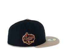 Load image into Gallery viewer, San Diego Padres New Era MLB 59FIFTY 5950 Fitted Cap Hat Black Crown Camel Visor Metallic Copper/Khaki Swinging Friar Logo Established 1969 Padres Side Patch Orange UV