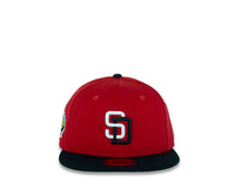 Load image into Gallery viewer, San Diego Padres New Era MLB 59FIFTY 5950 Fitted Cap Hat Red Crown Black Visor White/Black Logo Padres Est. 1969 Sidepatch Green UV