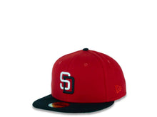 Load image into Gallery viewer, San Diego Padres New Era MLB 59FIFTY 5950 Fitted Cap Hat Red Crown Black Visor White/Black Logo Padres Est. 1969 Sidepatch Green UV