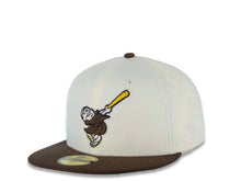 Load image into Gallery viewer, San Diego Padres New Era MLB 59FIFTY 5950 Fitted Cap Hat Chrome White Crown Brown Visor Brown/Yellow Swinging Friar Logo 40th Anniversary Side Patch Green UV