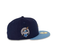 Load image into Gallery viewer, San Diego Padres New Era MLB 59FIFTY 5950 Fitted Cap Hat Navy Crown Sky Blue Visor Sky Blue/Tan Swinging Friar Logo 40th Anniversary Side Patch Gray UV