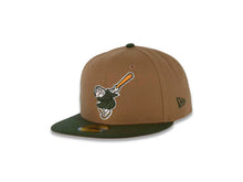 Load image into Gallery viewer, San Diego Padres New Era MLB 59FIFTY 5950 Fitted Cap Hat Wheat Crown Green Visor Green/Orange Swinging Friar Logo 25th Anniversary Side Patch Orange UV