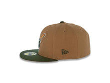 Load image into Gallery viewer, San Diego Padres New Era MLB 59FIFTY 5950 Fitted Cap Hat Wheat Crown Green Visor Green/Orange Swinging Friar Logo 25th Anniversary Side Patch Orange UV