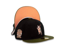 Load image into Gallery viewer, (Corduroy Crown) San Diego Padres New Era MLB 59FIFTY 5950 Fitted Cap Hat Black Crown Green Visor Batting Friar Logo 25th Anniversary Side Patch Peach