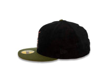 Load image into Gallery viewer, (Corduroy Crown) San Diego Padres New Era MLB 59FIFTY 5950 Fitted Cap Hat Black Crown Green Visor Batting Friar Logo 25th Anniversary Side Patch Peach