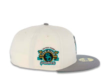 Load image into Gallery viewer, San Diego Padres New Era MLB 59FIFTY 5950 Fitted Cap Hat Chrome White Crown Gray Visor Teal/Gold Batting Friar Logo Stadium Side Patch Teal UV