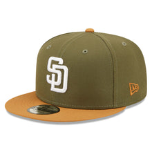 Load image into Gallery viewer, San Diego Padres New Era MLB 9FIFTY 950 Snapback Cap Hat Olive Green Crown Light Brown Visor White Logo (Color Pack)