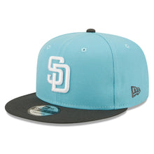 Load image into Gallery viewer, San Diego Padres New Era MLB 9FIFTY 950 Snapback Cap Hat Light Blue Crown Dark Gray Visor White Logo Gray UV (Color Pack)