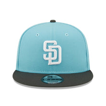 Load image into Gallery viewer, San Diego Padres New Era MLB 9FIFTY 950 Snapback Cap Hat Light Blue Crown Dark Gray Visor White Logo Gray UV (Color Pack)