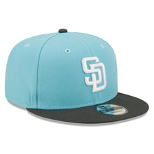 Load image into Gallery viewer, San Diego Padres New Era MLB 9FIFTY 950 Snapback Cap Hat Light Blue Crown Dark Gray Visor White Logo Gray UV (Color Pack)