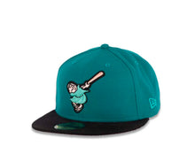 Load image into Gallery viewer, (Corduroy Visor) San Diego Padres New Era MLB 59FIFTY 5950 Fitted Cap Hat Aqua Crown Black Corduory Visor Aqua/Peach Swinghing Friar Logo 40th Anniversary Side Patch Peach UV