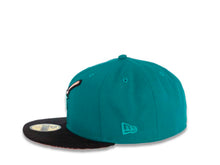 Load image into Gallery viewer, (Corduroy Visor) San Diego Padres New Era MLB 59FIFTY 5950 Fitted Cap Hat Aqua Crown Black Corduory Visor Aqua/Peach Swinghing Friar Logo 40th Anniversary Side Patch Peach UV