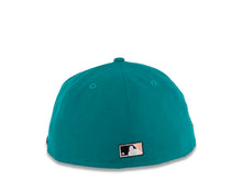 Load image into Gallery viewer, (Corduroy Visor) San Diego Padres New Era MLB 59FIFTY 5950 Fitted Cap Hat Aqua Crown Black Corduory Visor Aqua/Peach Swinghing Friar Logo 40th Anniversary Side Patch Peach UV