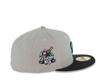 Load image into Gallery viewer, San Diego Padres New Era MLB 59FIFTY 5950 Fitted Cap Hat Gray Crown Dark Navy Visor Dark Navy/Peach Swinghing Friar Logo 40th Anniversary Side Patch Peach UV