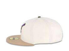 Load image into Gallery viewer, San Diego Padres New Era MLB 59FIFTY 5950 Fitted Cap Hat Chrome White Crown Light Khaki Visor Olive/Purple Swining Friar Logo 40th Anniversary Side Patch Olive UV