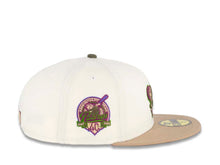 Load image into Gallery viewer, San Diego Padres New Era MLB 59FIFTY 5950 Fitted Cap Hat Chrome White Crown Light Khaki Visor Olive/Purple Swining Friar Logo 40th Anniversary Side Patch Olive UV