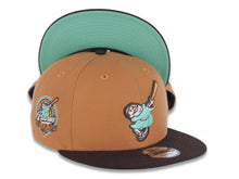 Load image into Gallery viewer, San Diego Padres New Era MLB 9FIFTY 950 Snapback Cap Hat Light Brown Crown Dark Brown Visor Light Teal/Tan Swinging Friar Logo 40th Anniversary Side Patch