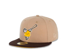 Load image into Gallery viewer, San Diego Padres New Era MLB 59FIFTY 5950 Fitted Cap Hat Camel Crown Dark Brown Visor Yellow/Khaki Logo 40th Anniversary Side Patch Yellow UV